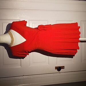 "Rolla Coster" Cute Red Mini dress, wrap V-neck, short sleeve, mid thigh. sz: S